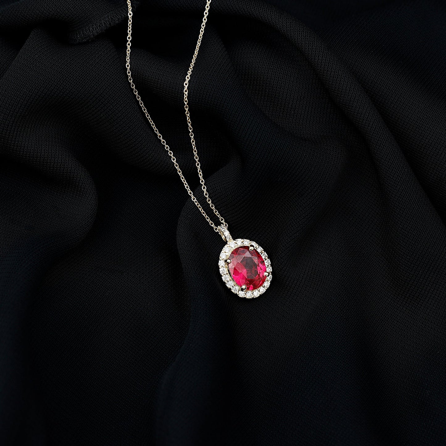 4 Carat Lab Created Ruby and Diamond Bridal Necklace with Chain
