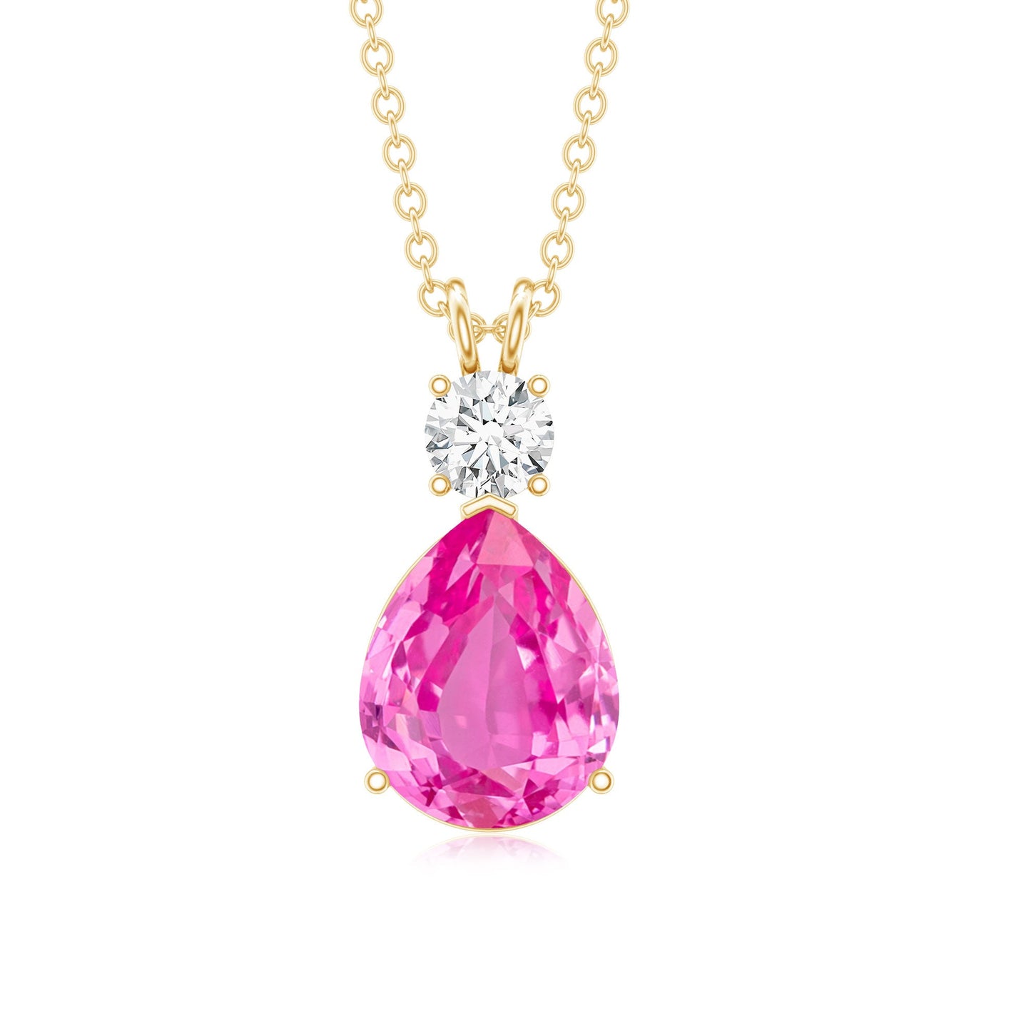 3.3 Carat Lab Grown Pink Sapphire and Diamond Teardrop Necklace