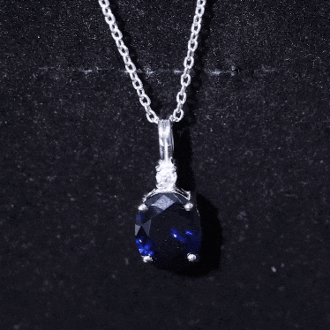Certified Oval Lab Created Blue Sapphire Necklace with Chain