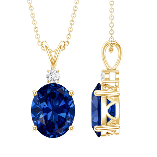Certified Oval Lab Created Blue Sapphire Necklace with Chain