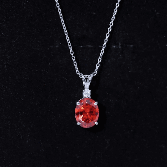 Oval Lab Created Orange Sapphire Solitaire Necklace with Chain