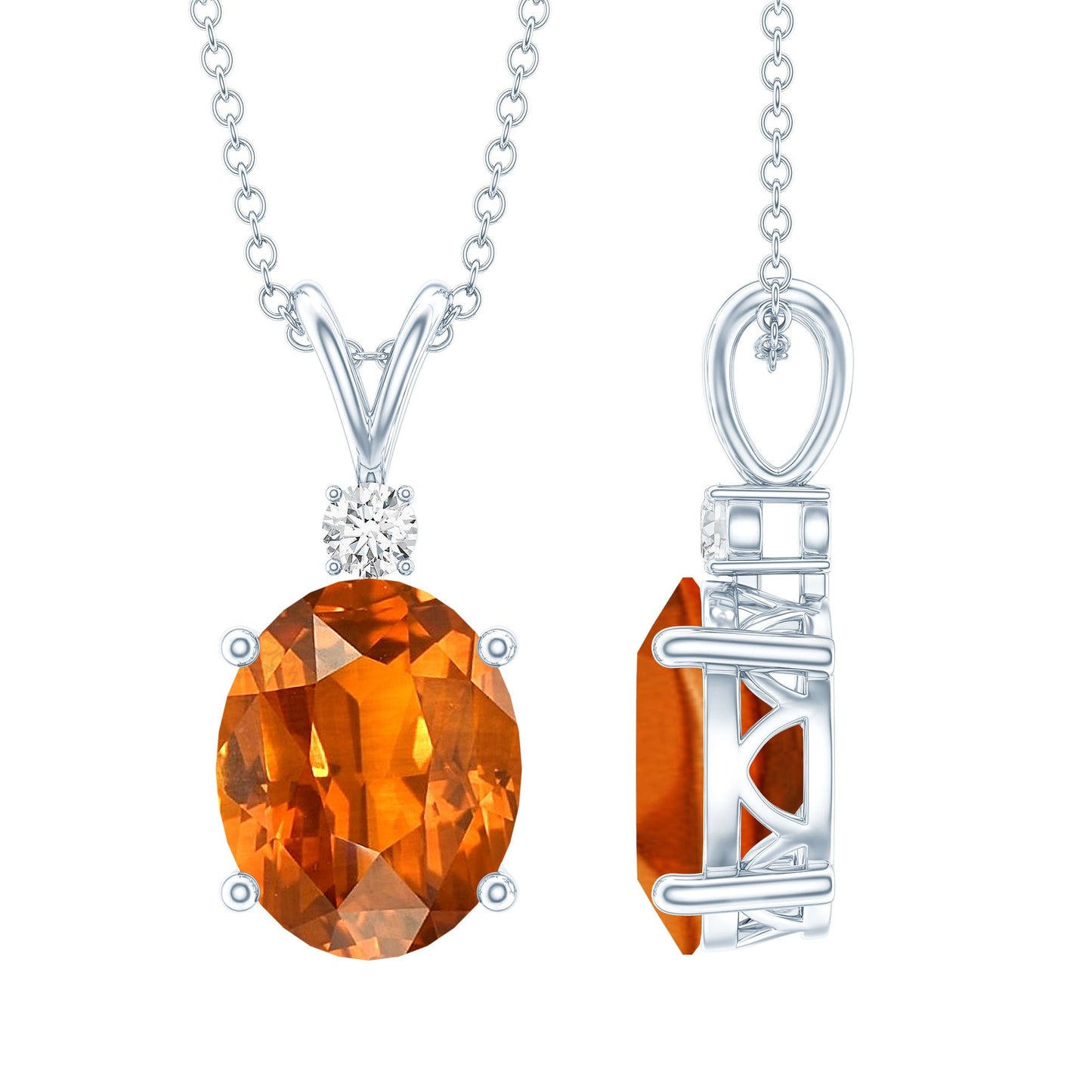 Oval Lab Created Orange Sapphire Solitaire Necklace with Chain