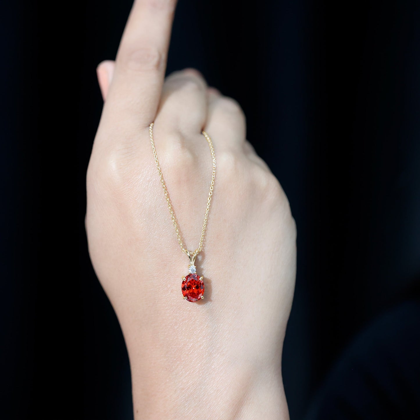 Oval Lab Created Orange Sapphire Solitaire Necklace with Chain