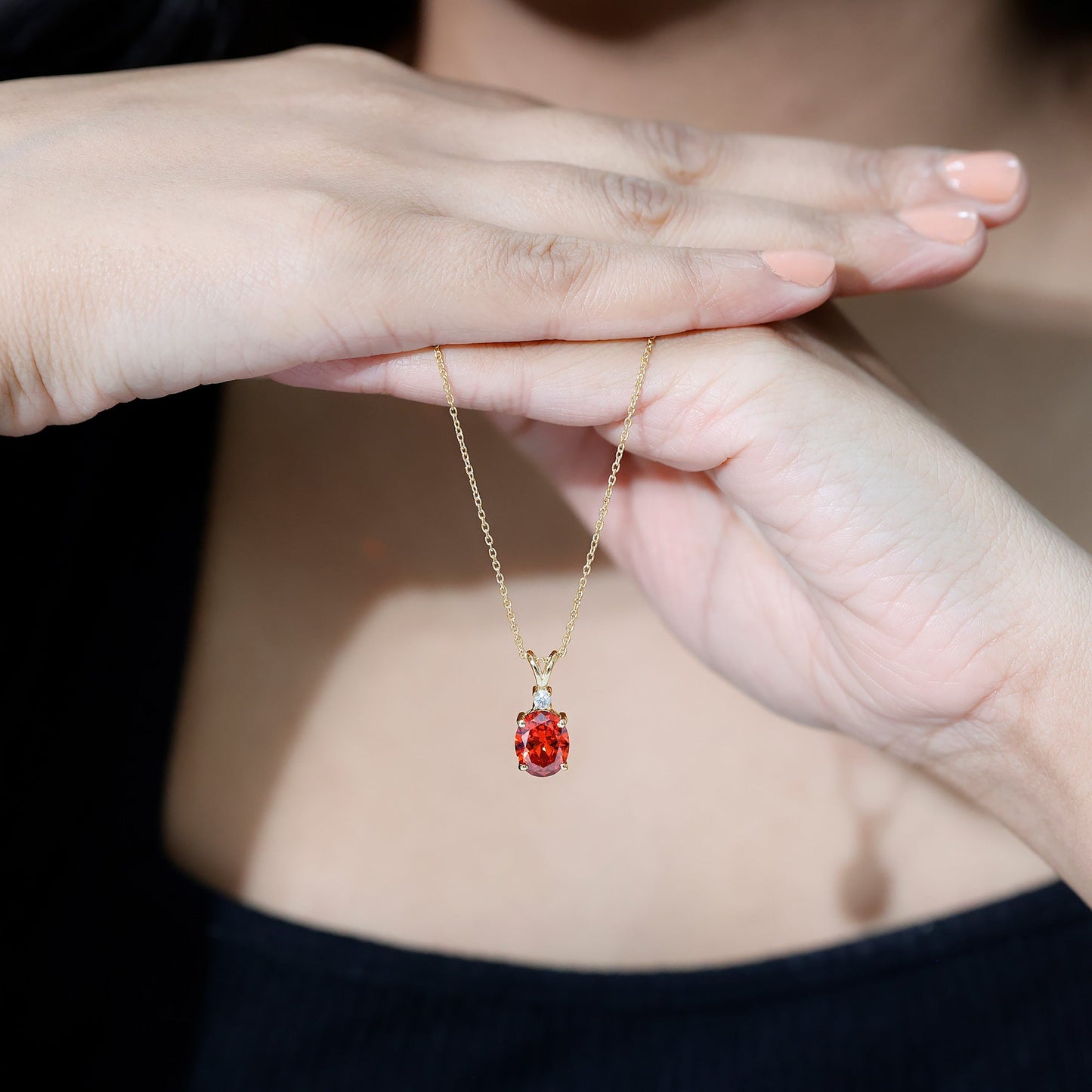 Oval Lab Created Orange Sapphire Solitaire Necklace with Chain