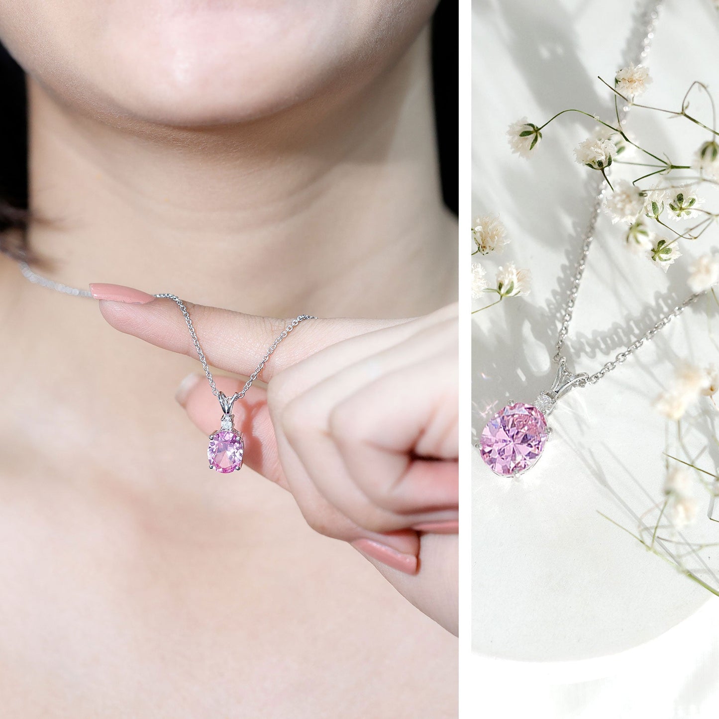 4 Carat Lab Created Pink Sapphire Oval Necklace