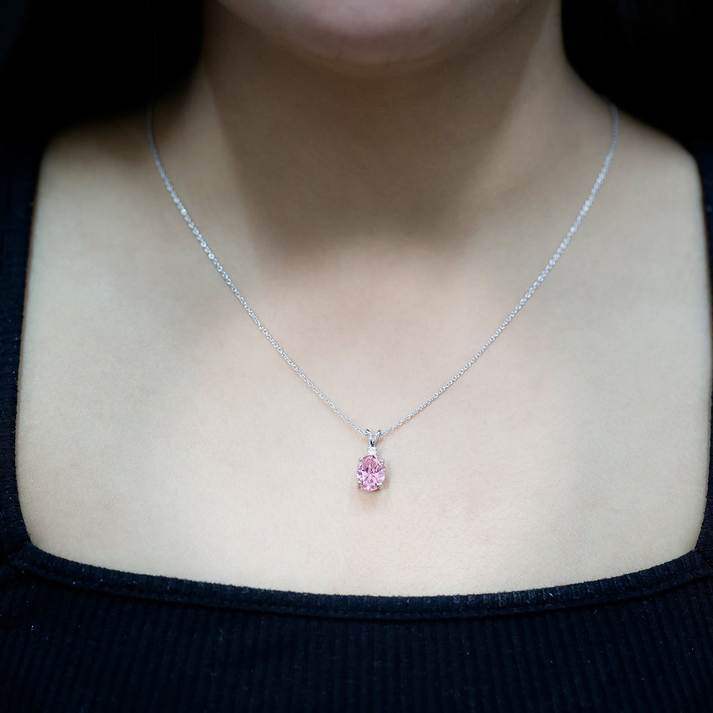 4 Carat Lab Created Pink Sapphire Oval Necklace