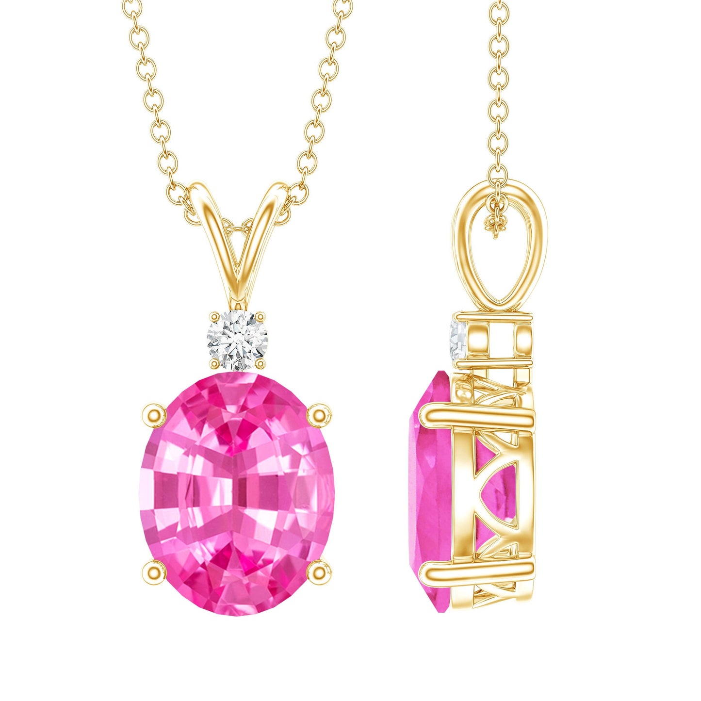 4 Carat Lab Created Pink Sapphire Oval Necklace