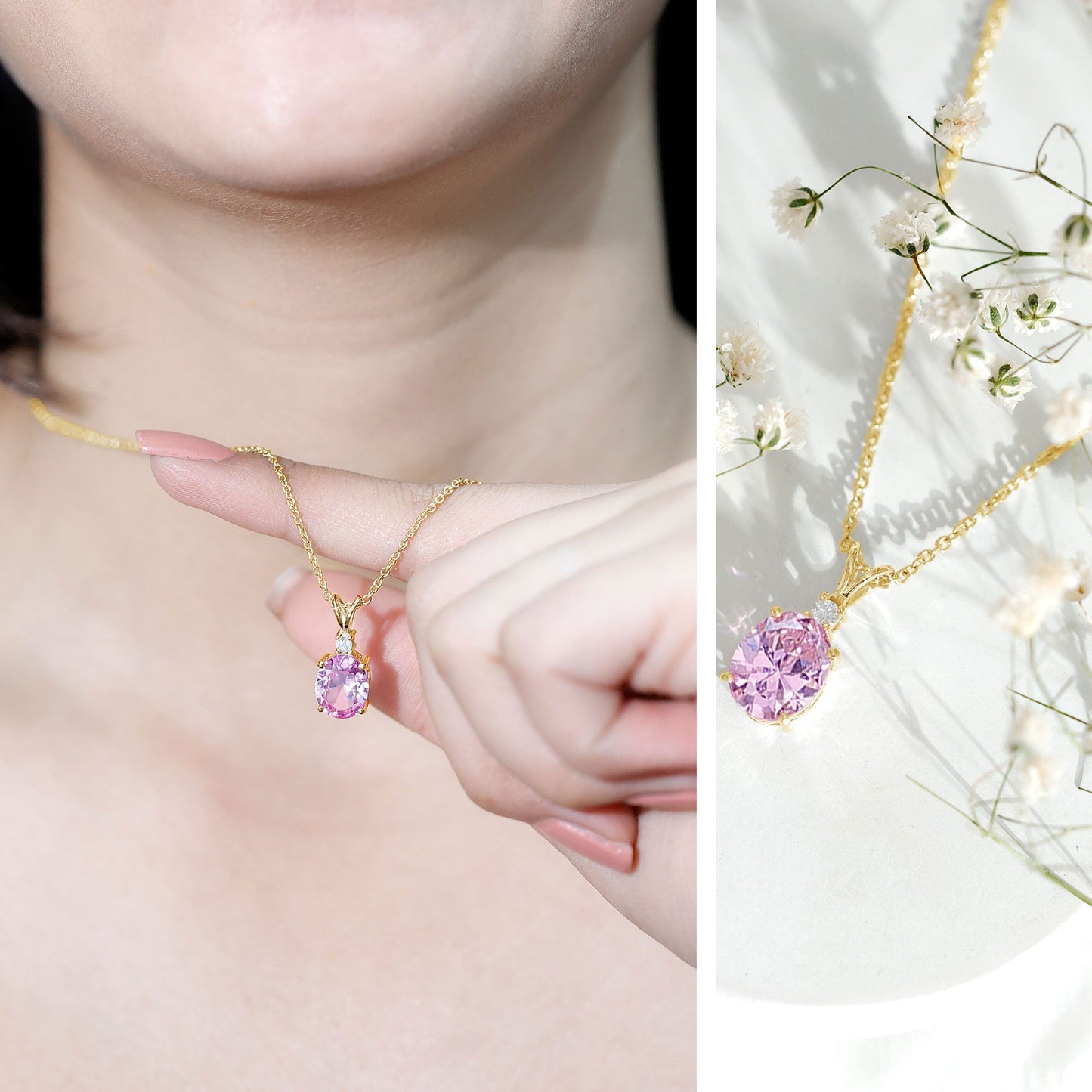 4 Carat Lab Created Pink Sapphire Oval Necklace