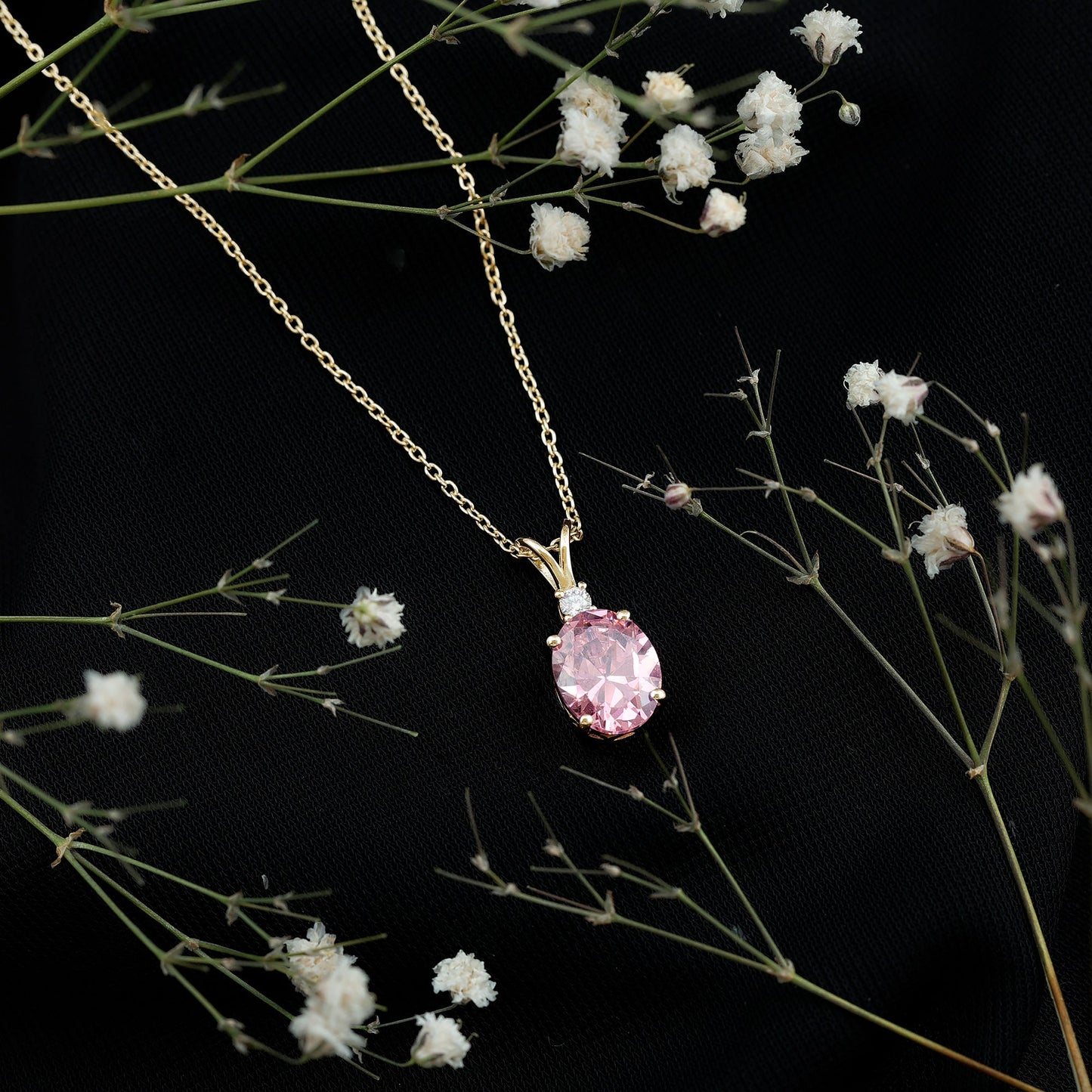 4 Carat Lab Created Pink Sapphire Oval Necklace