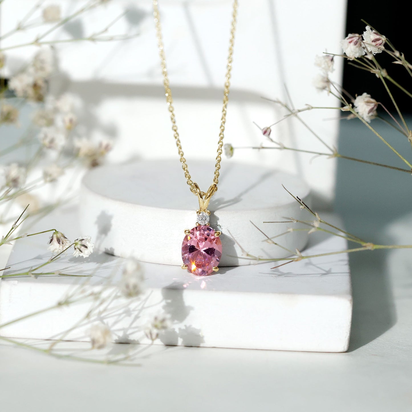 4 Carat Lab Created Pink Sapphire Oval Necklace