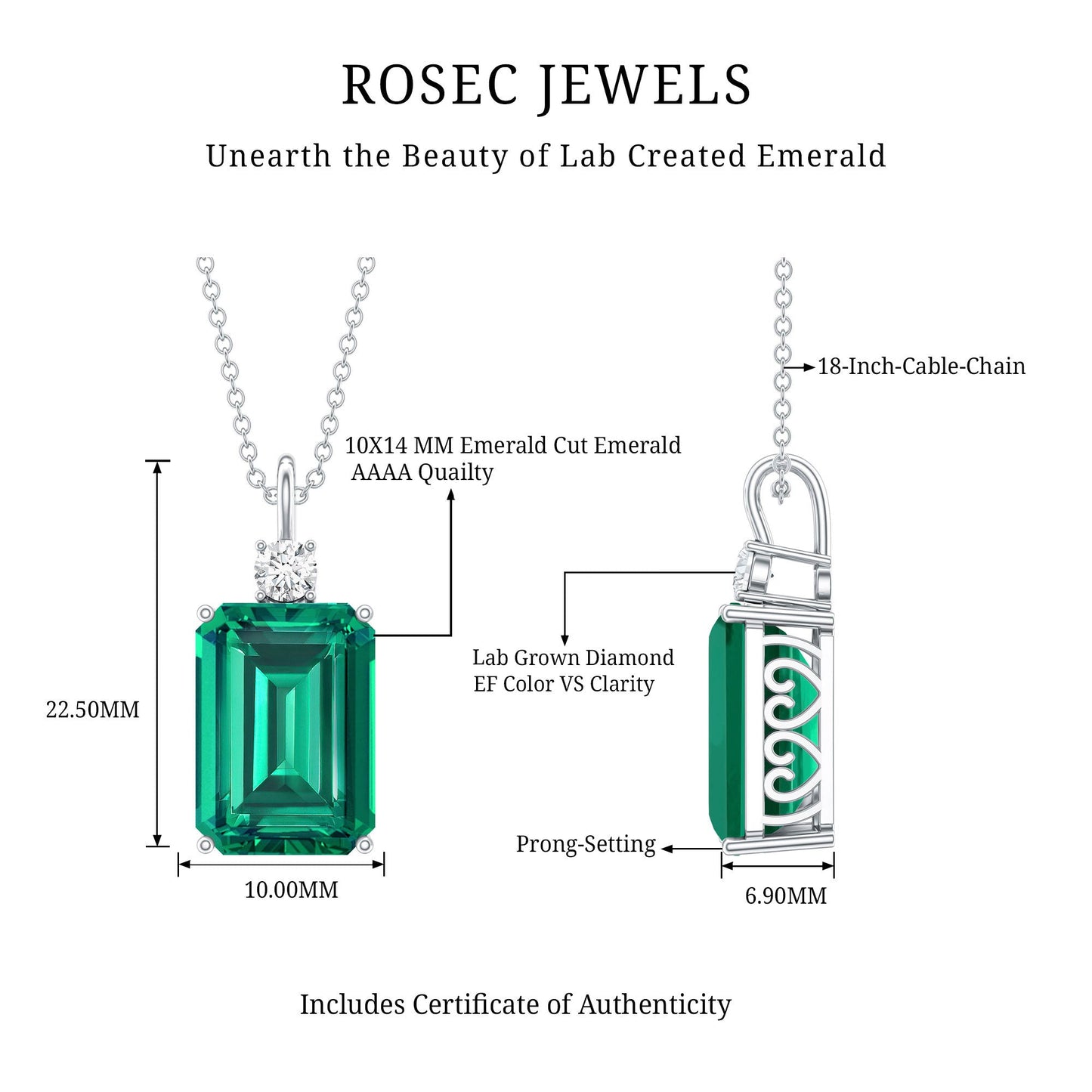Certified 8.2 Carat Lab Grown Emerald Cocktail Necklace with Diamond