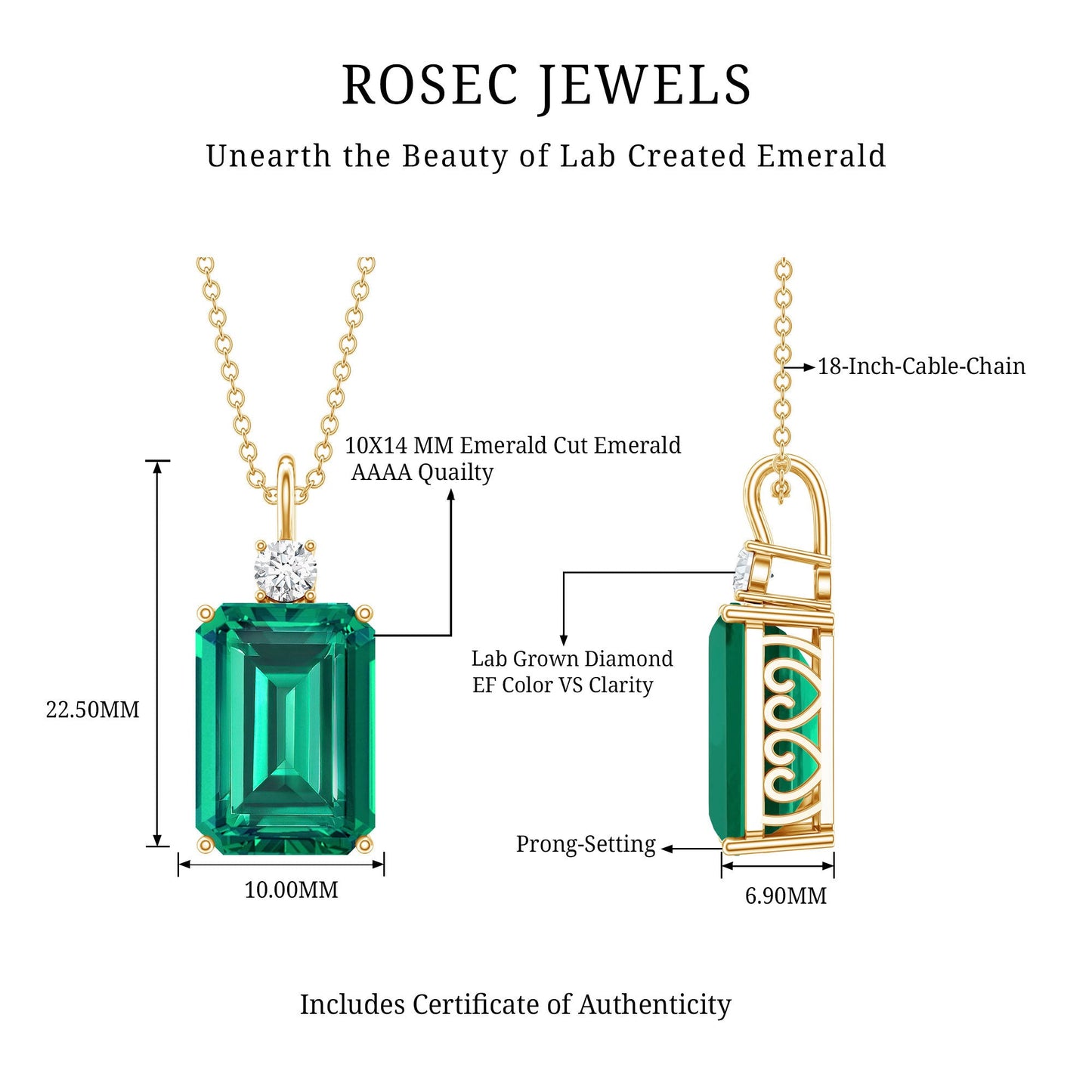 Certified 8.2 Carat Lab Grown Emerald Cocktail Necklace with Diamond
