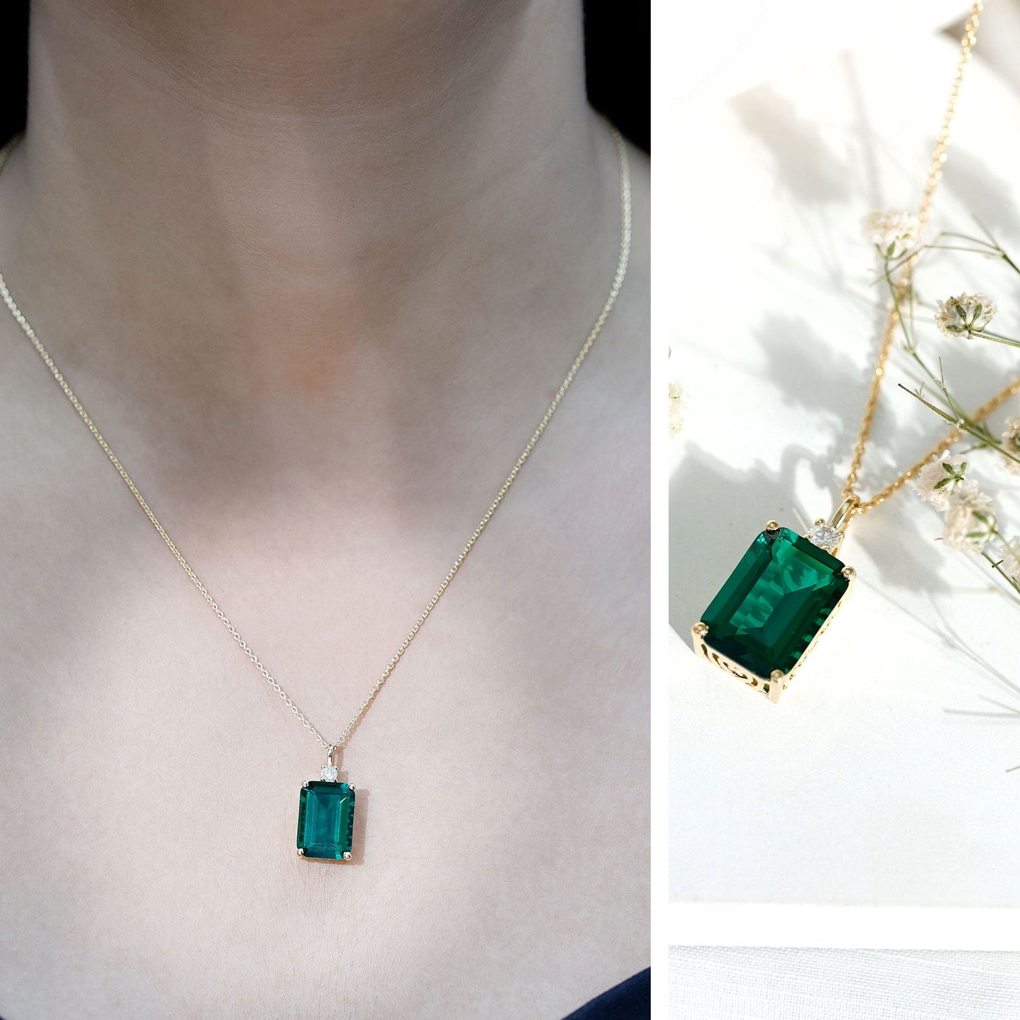 Certified 8.2 Carat Lab Grown Emerald Cocktail Necklace with Diamond