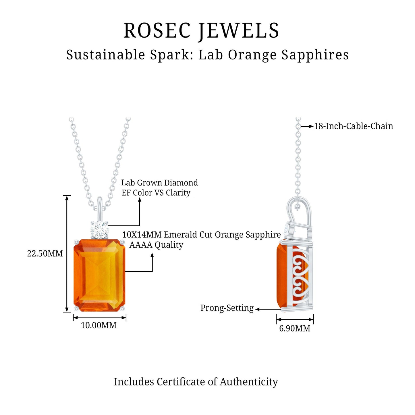 9 Carat Lab Created Orange Sapphire and Diamond Statement Necklace