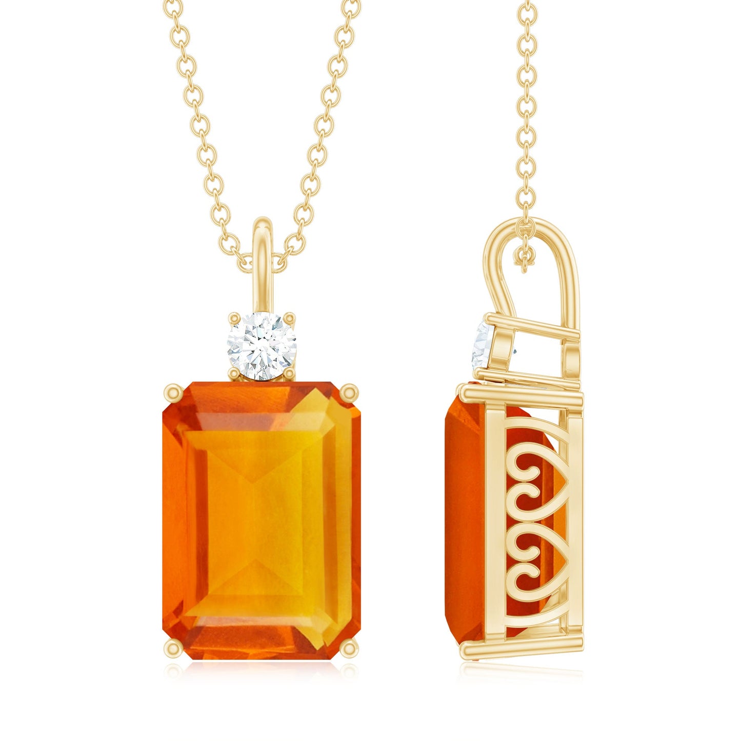 9 Carat Lab Created Orange Sapphire and Diamond Statement Necklace