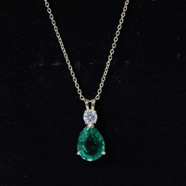 2.5 CT Lab Created Emerald Diamond Teardrop Pendant with Certificate