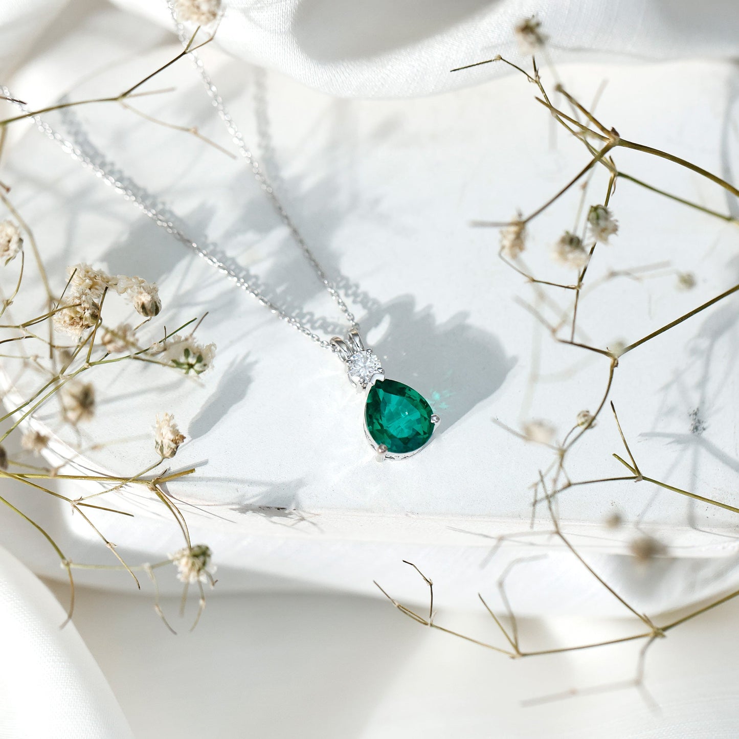 2.5 CT Lab Created Emerald Diamond Teardrop Pendant with Certificate