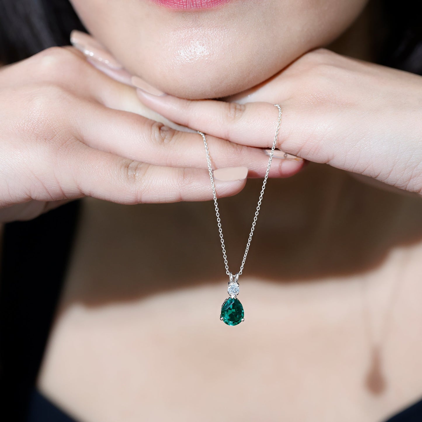 2.5 CT Lab Created Emerald Diamond Teardrop Pendant with Certificate
