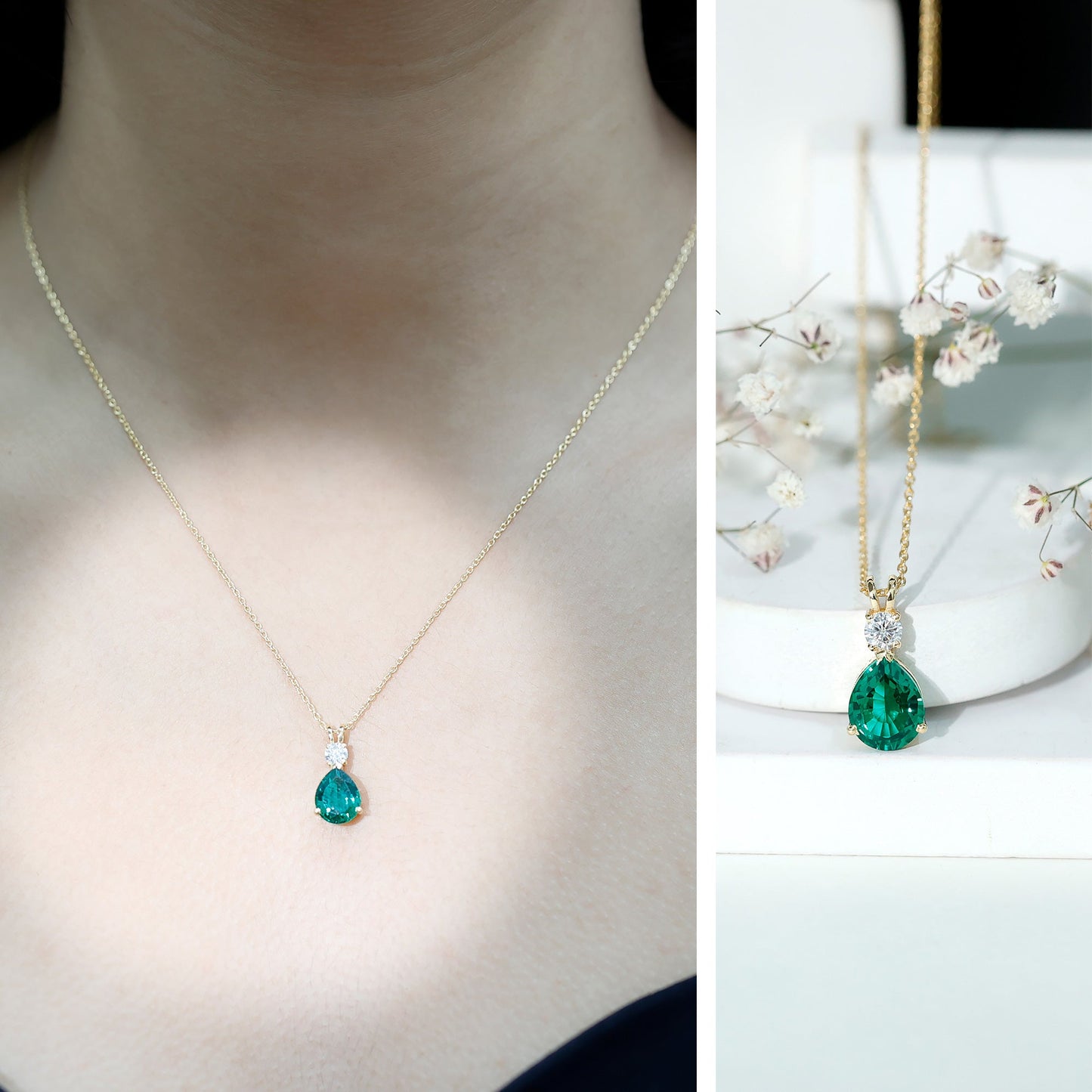 2.5 CT Lab Created Emerald Diamond Teardrop Pendant with Certificate