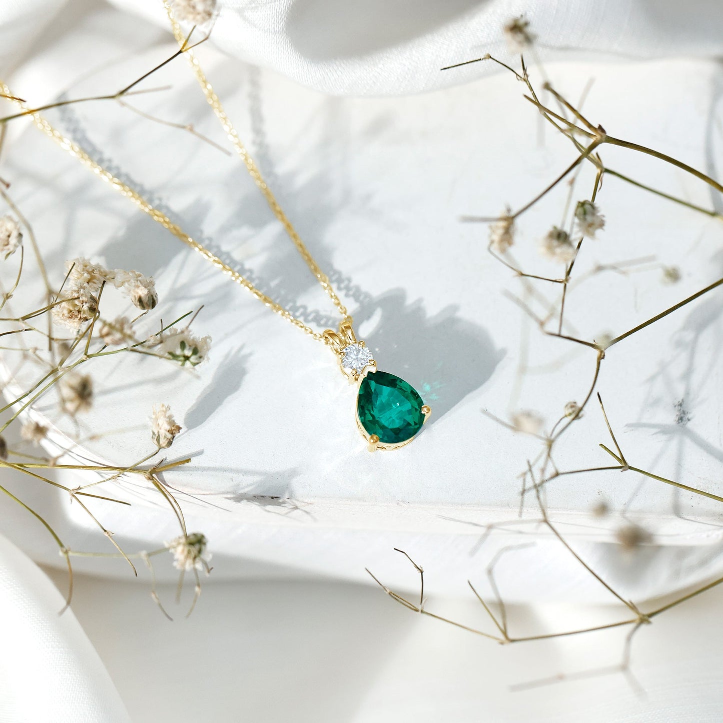 2.5 CT Lab Created Emerald Diamond Teardrop Pendant with Certificate