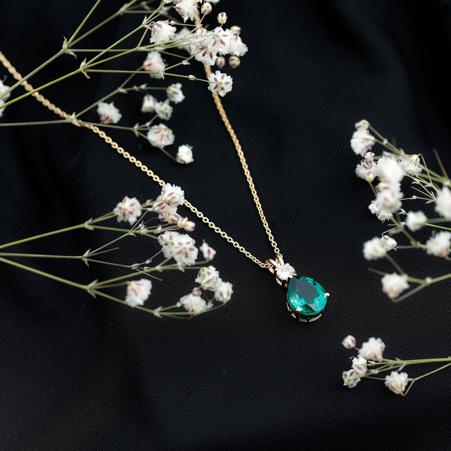 2.5 CT Lab Created Emerald Diamond Teardrop Pendant with Certificate