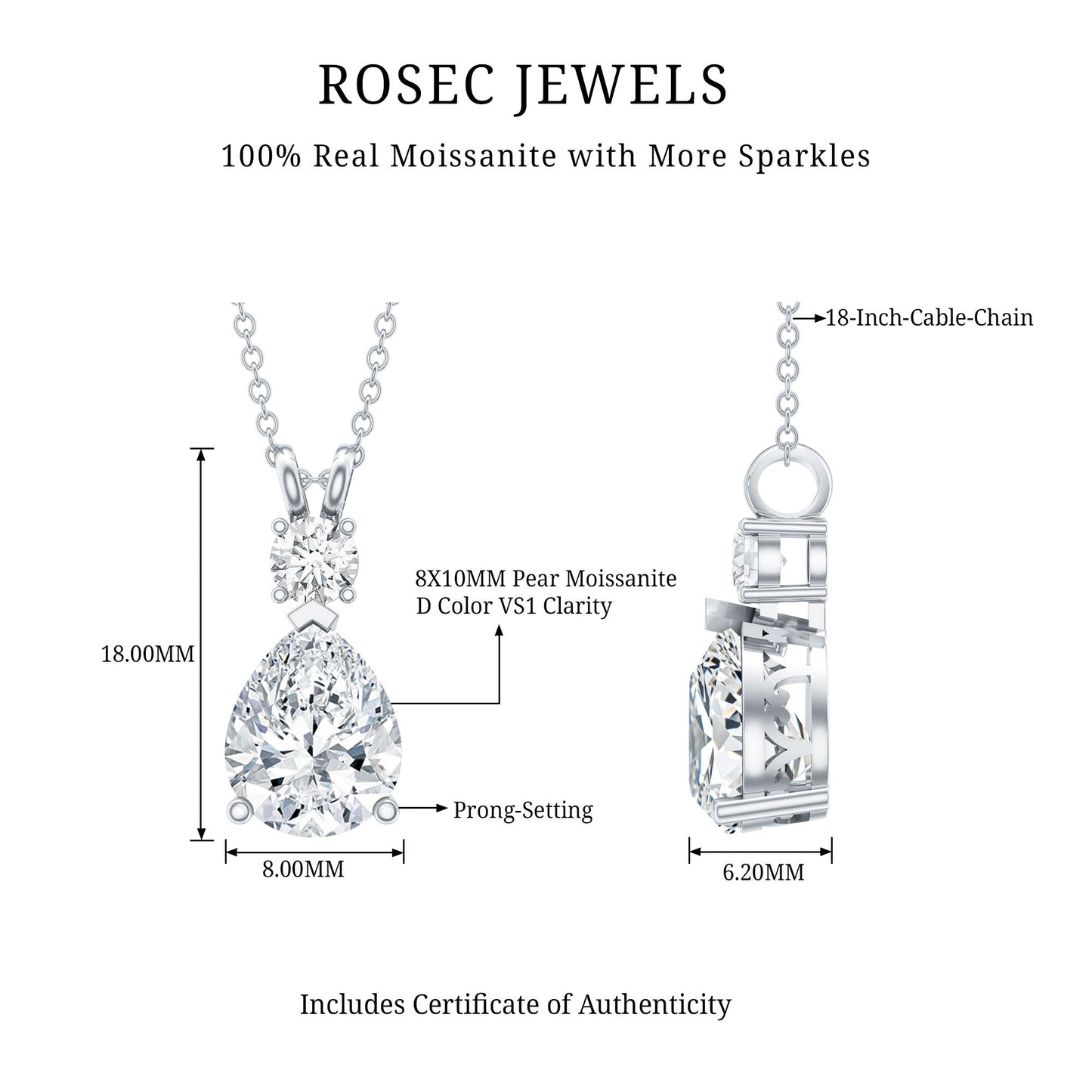 Certified Moissanite Wedding Necklace for Bride