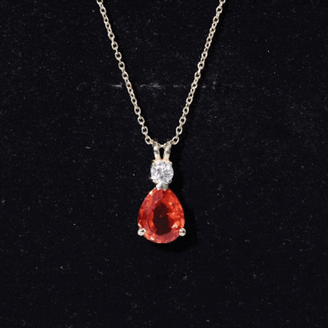 3.3 Carat Lab Created Orange Sapphire Teardrop Necklace with Diamond