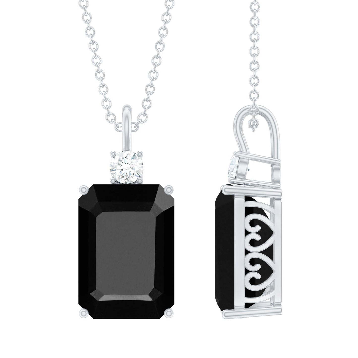 3.48 Carat Emerald Cut Lab Created Black Diamond Solitaire Necklace