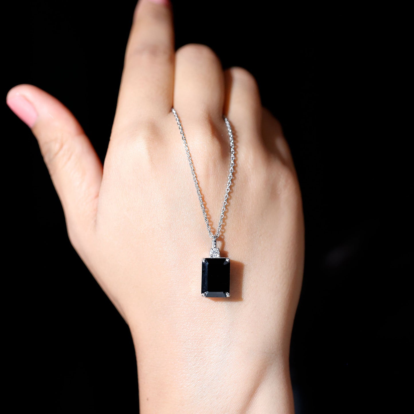 3.48 Carat Emerald Cut Lab Created Black Diamond Solitaire Necklace