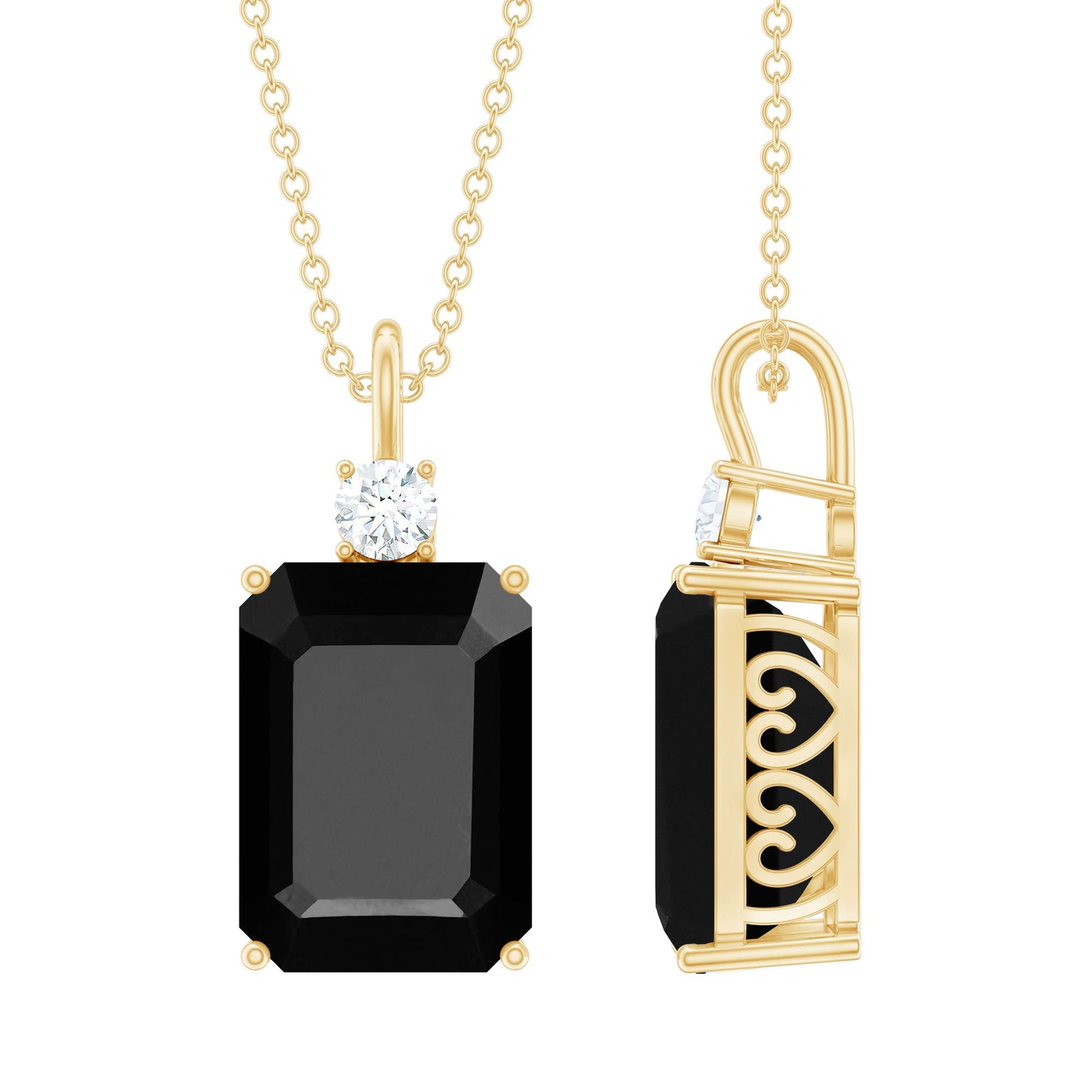 3.48 Carat Emerald Cut Lab Created Black Diamond Solitaire Necklace