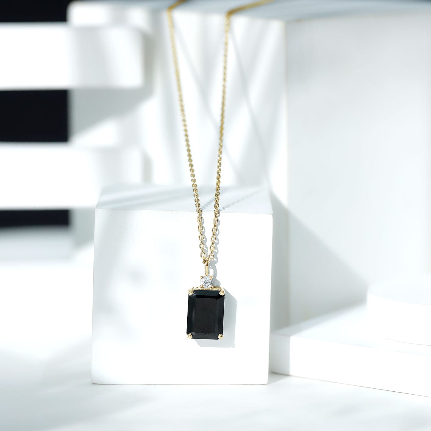 3.48 Carat Emerald Cut Lab Created Black Diamond Solitaire Necklace