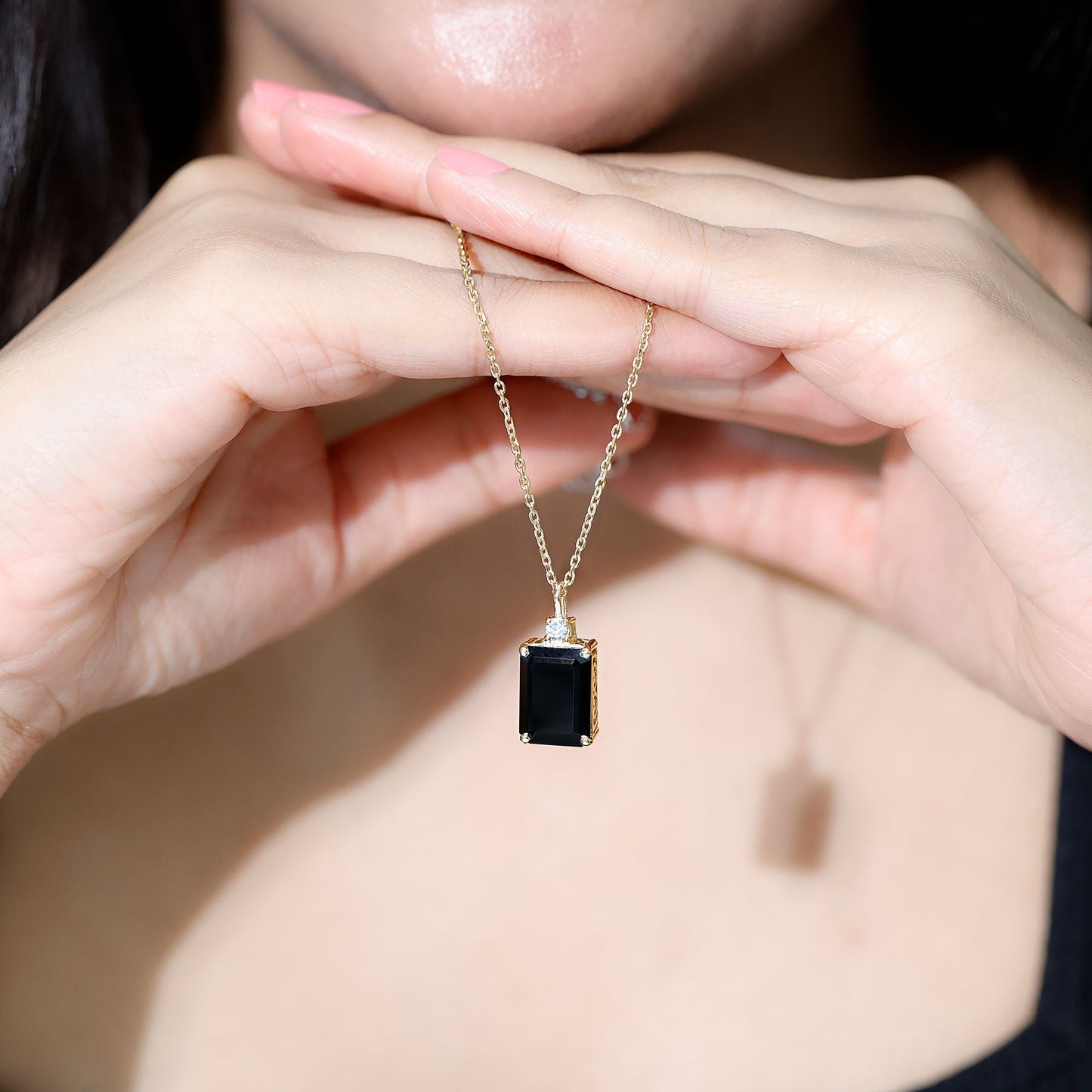 3.48 Carat Emerald Cut Lab Created Black Diamond Solitaire Necklace