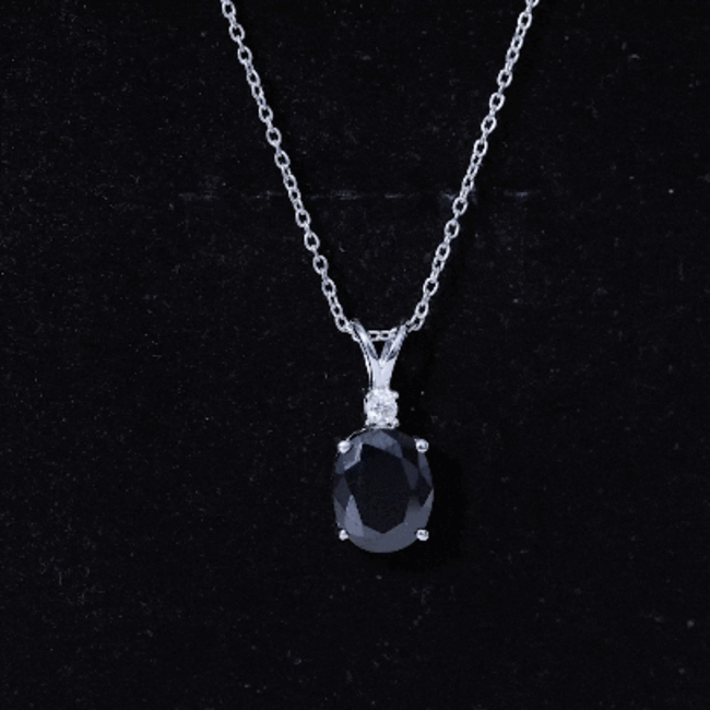 4.2 Carat Oval Shape Lab Created Black Diamond Solitaire Pendant Necklace