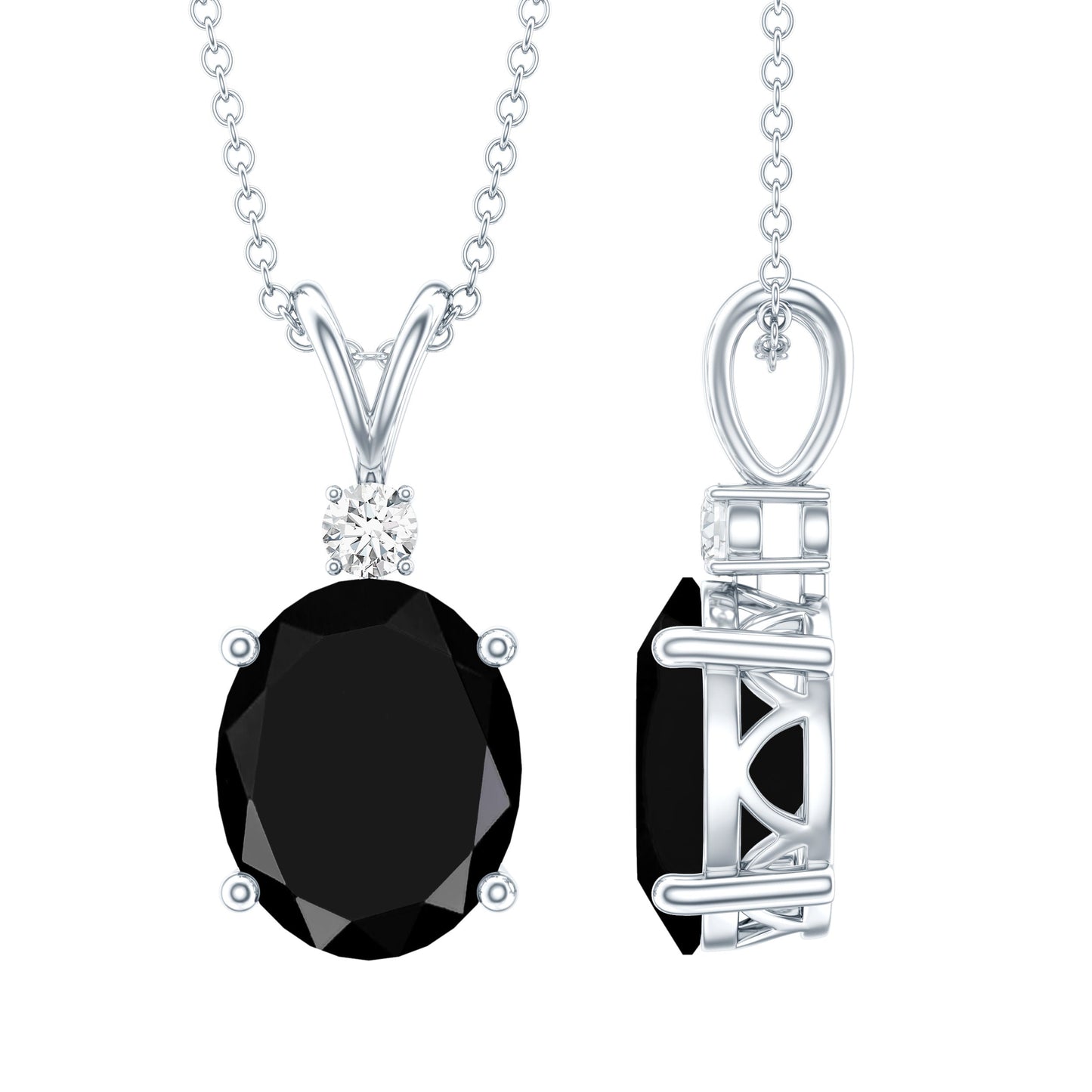 4.2 Carat Oval Shape Lab Created Black Diamond Solitaire Pendant Necklace