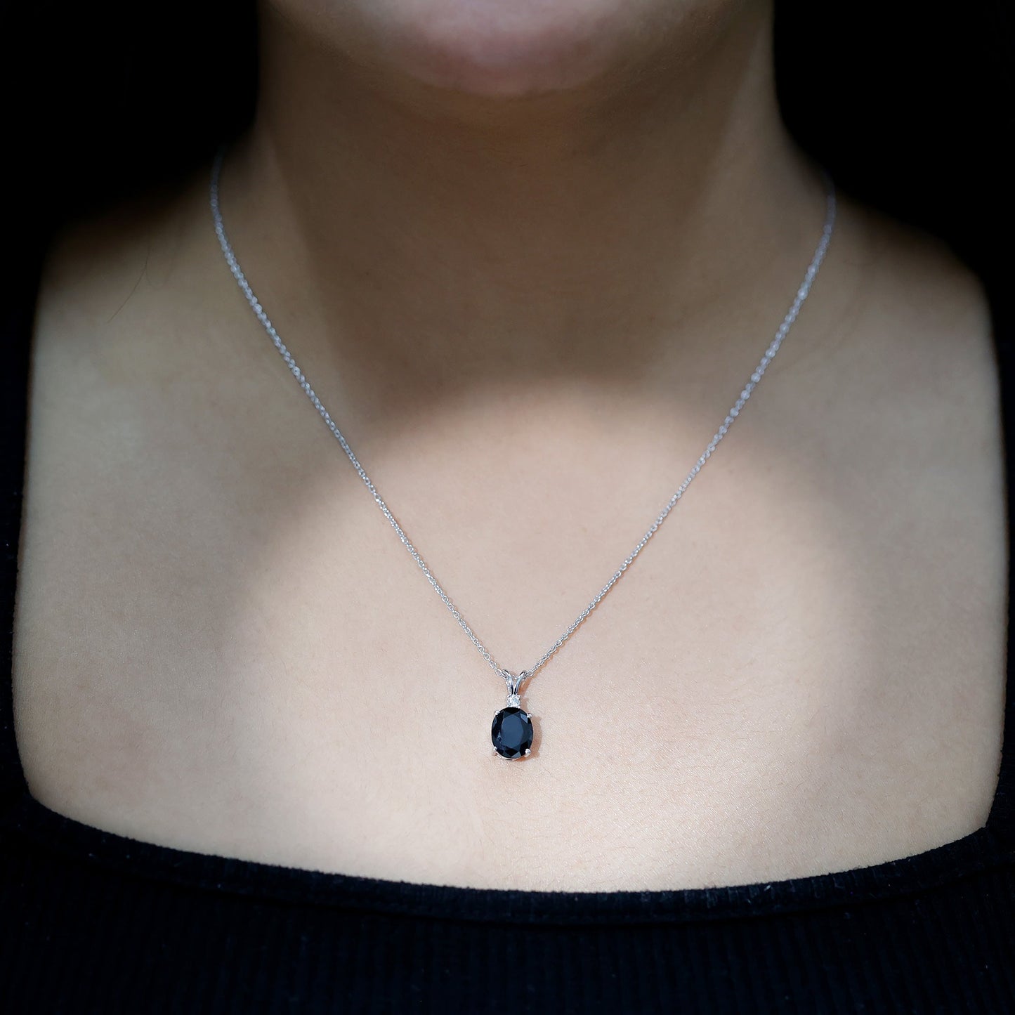 4.2 Carat Oval Shape Lab Created Black Diamond Solitaire Pendant Necklace