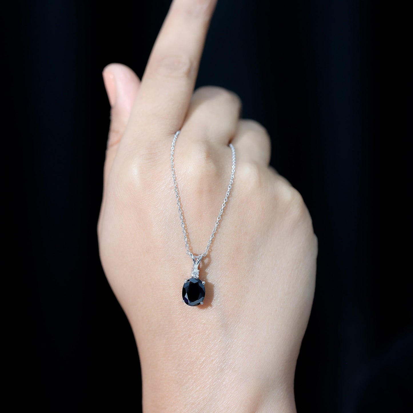 4.2 Carat Oval Shape Lab Created Black Diamond Solitaire Pendant Necklace