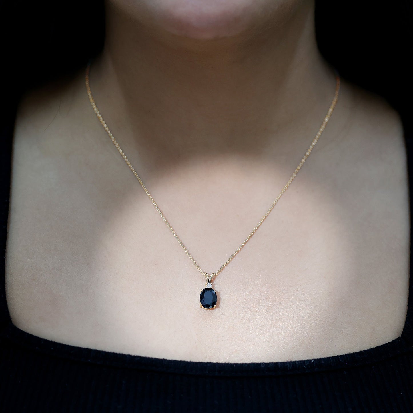 4.2 Carat Oval Shape Lab Created Black Diamond Solitaire Pendant Necklace
