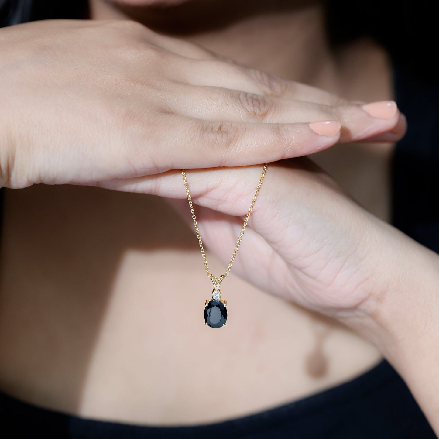 4.2 Carat Oval Shape Lab Created Black Diamond Solitaire Pendant Necklace