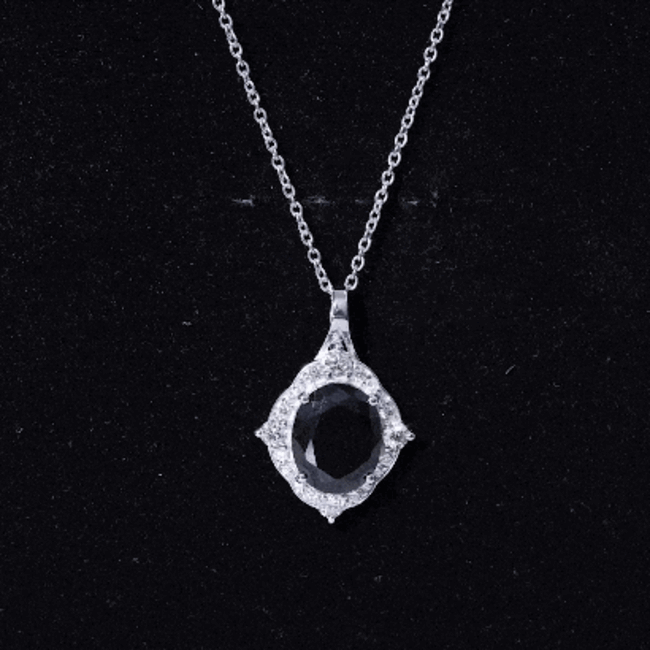 Vintage Style Created Black Diamond Halo Pendant Necklace