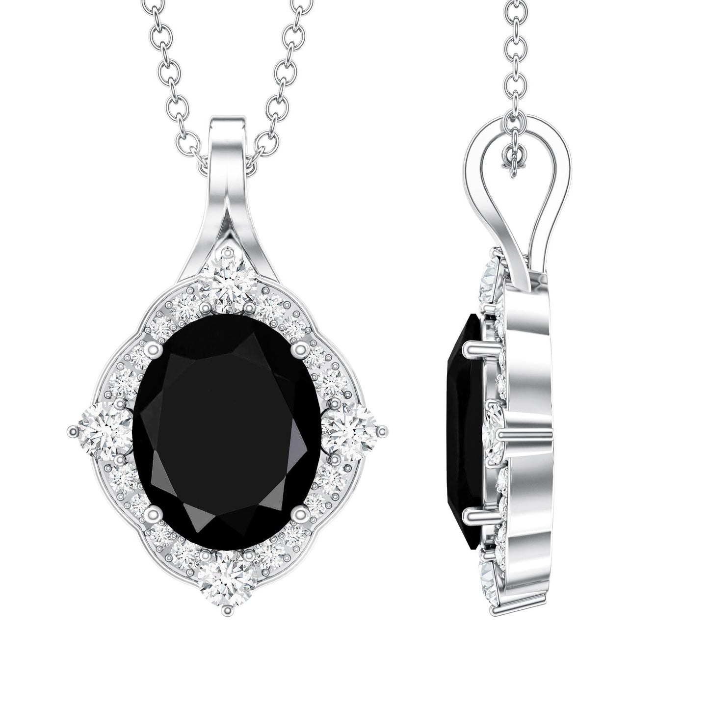 Vintage Style Created Black Diamond Halo Pendant Necklace