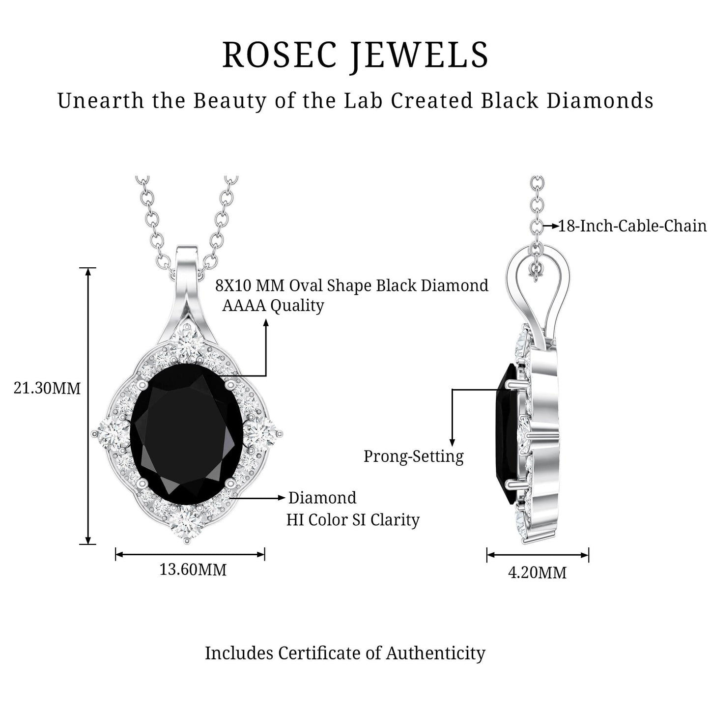 Vintage Style Created Black Diamond Halo Pendant Necklace