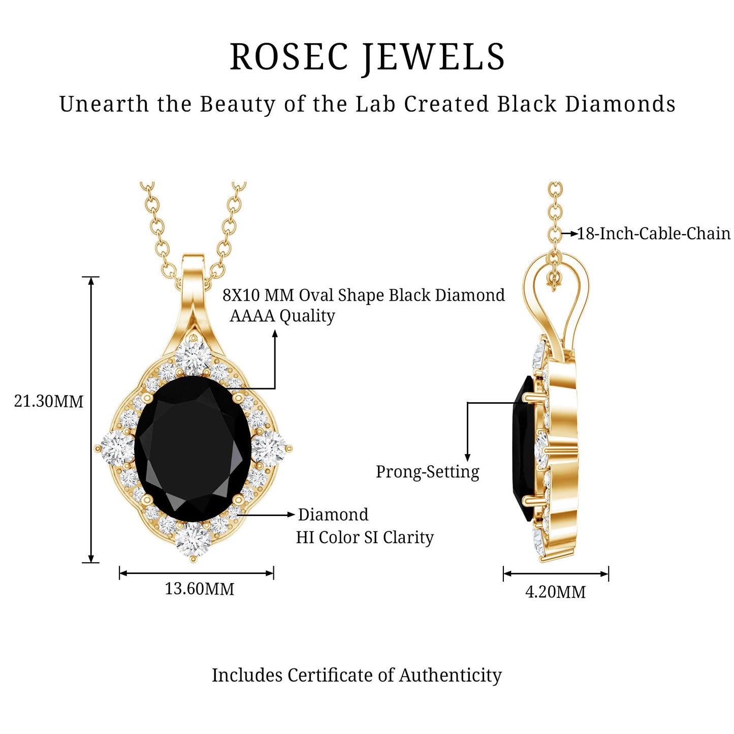Vintage Style Created Black Diamond Halo Pendant Necklace