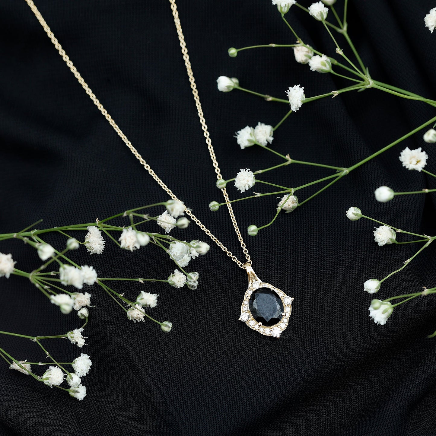 Vintage Style Created Black Diamond Halo Pendant Necklace
