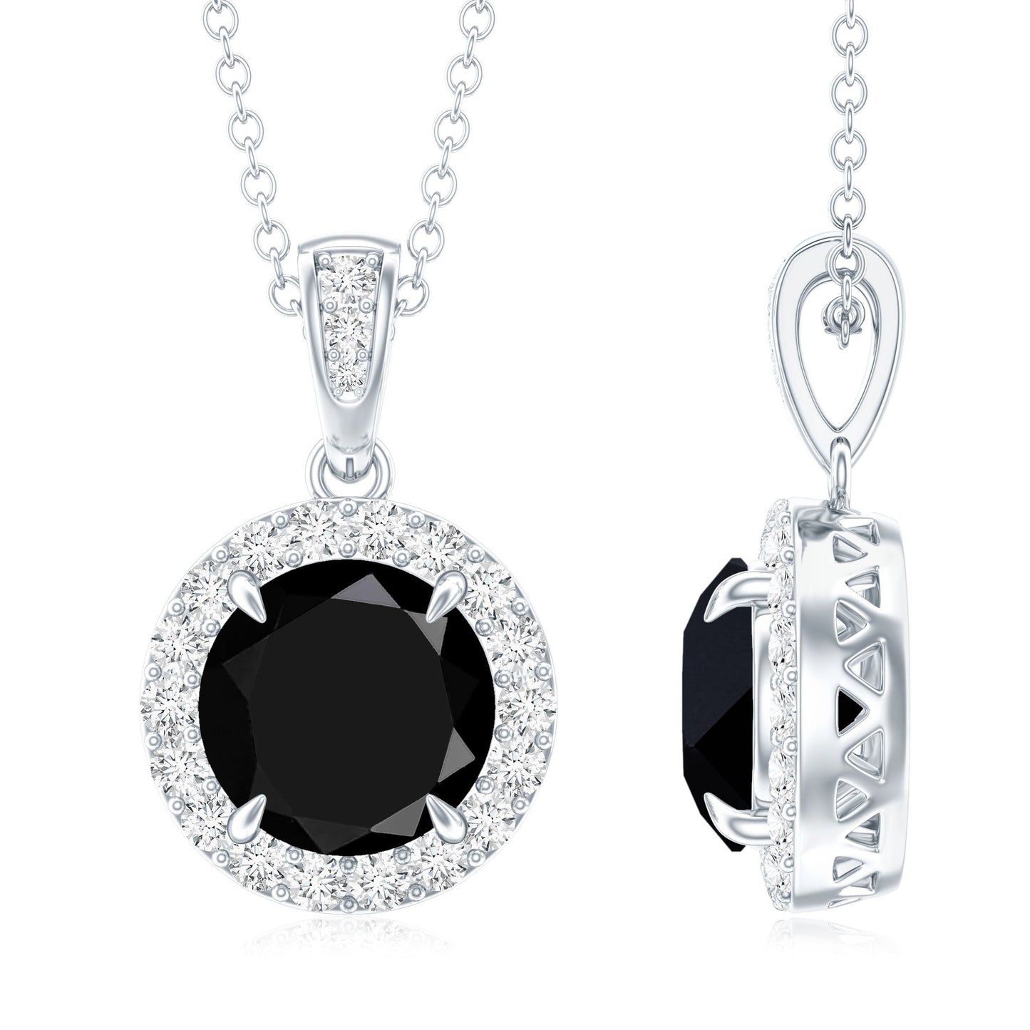 2 Carat Round Lab Created Black Diamond Halo Pendant with White Diamond