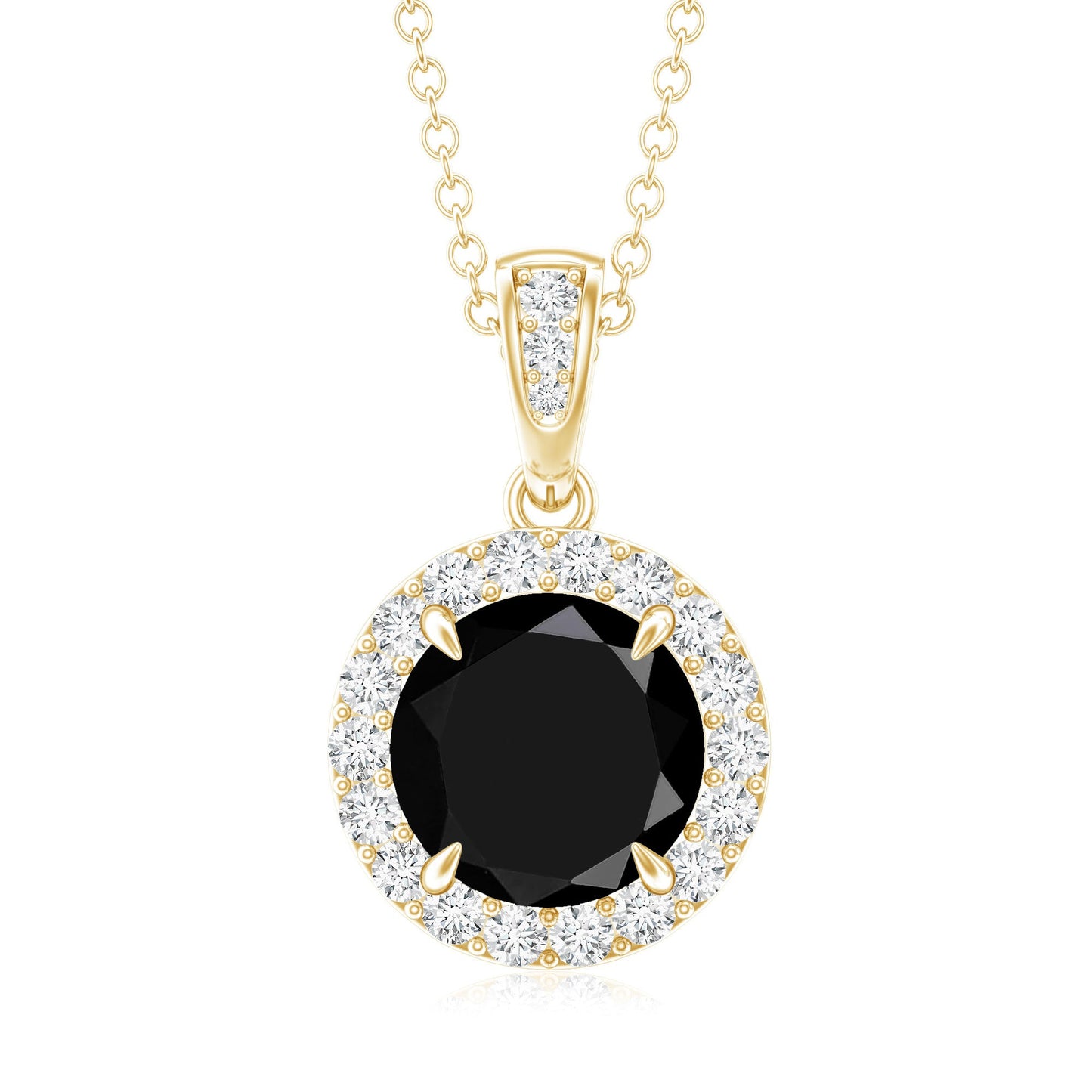 2 Carat Round Lab Created Black Diamond Halo Pendant with White Diamond