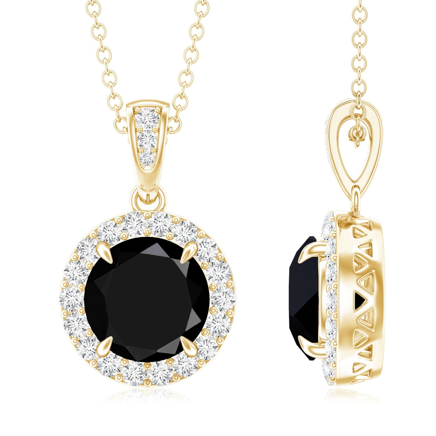 2 Carat Round Lab Created Black Diamond Halo Pendant with White Diamond