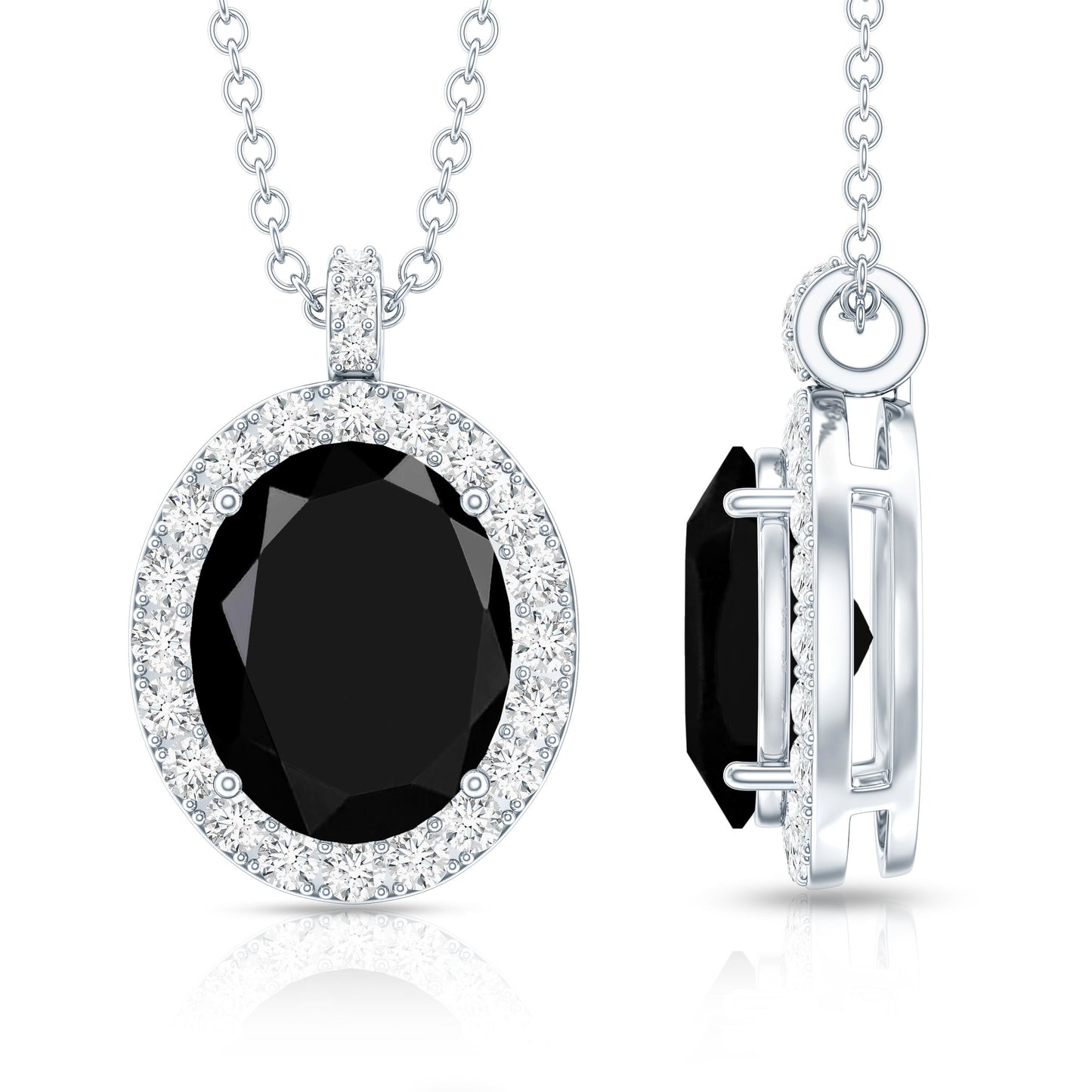 4.2 Carat Oval Shape Lab Created Black Diamond Statement Necklace