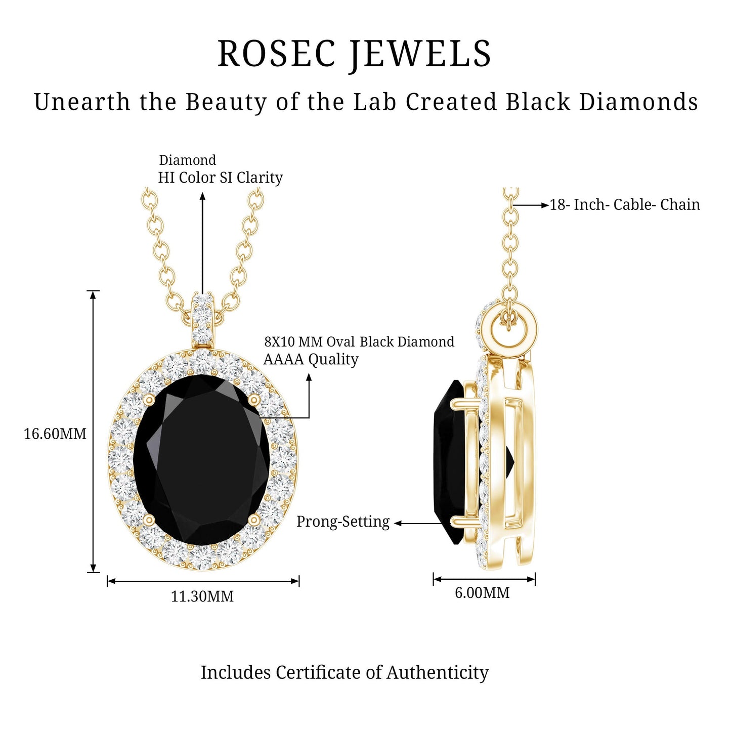 4.2 Carat Oval Shape Lab Created Black Diamond Statement Necklace
