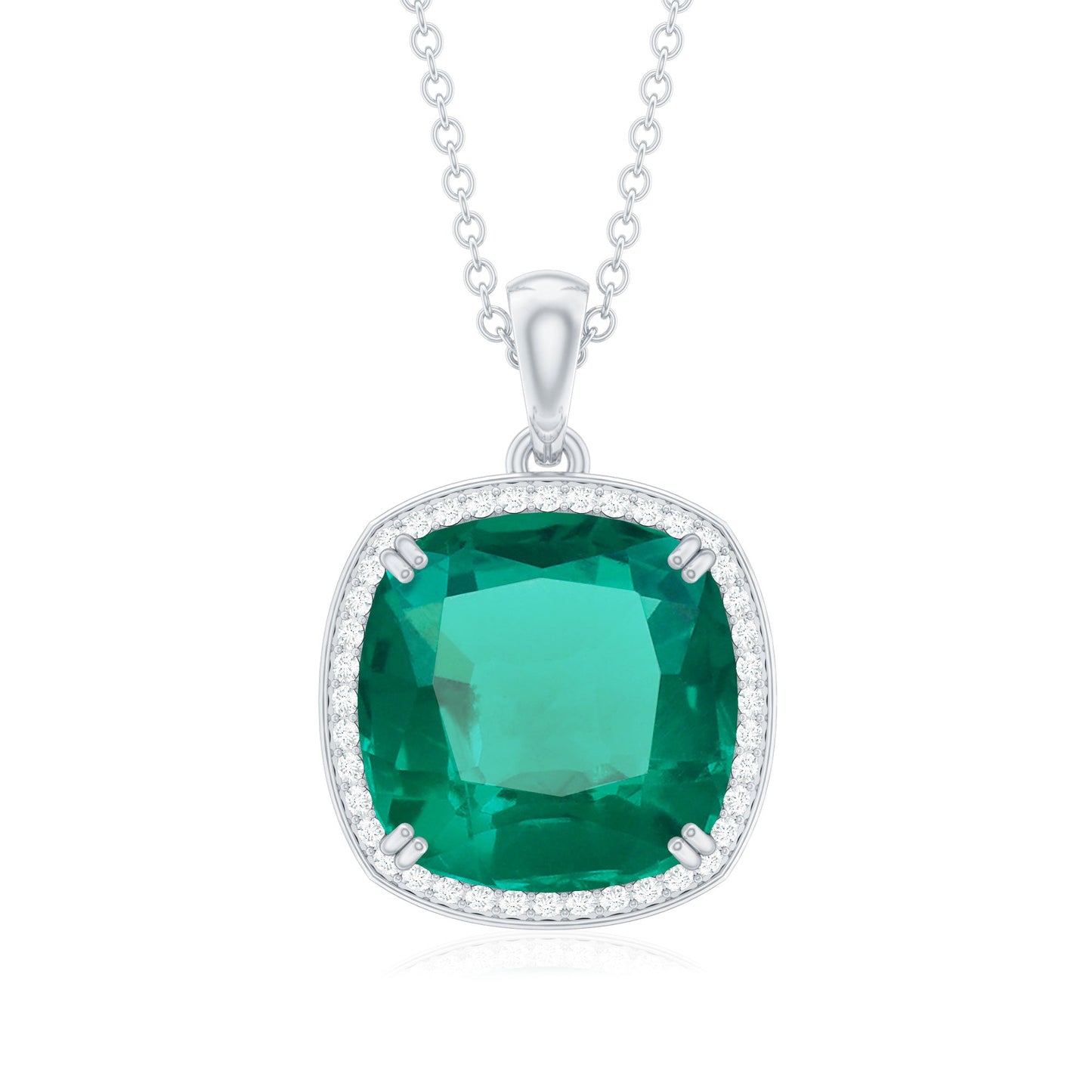 9 Carat Cushion Cut Lab Created Emerald and Diamond Cocktail Necklace