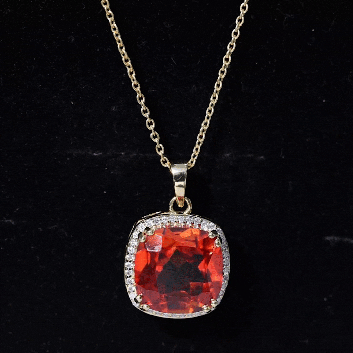 9 Carat Lab Created Orange Sapphire Diamond Statement Necklace For Women